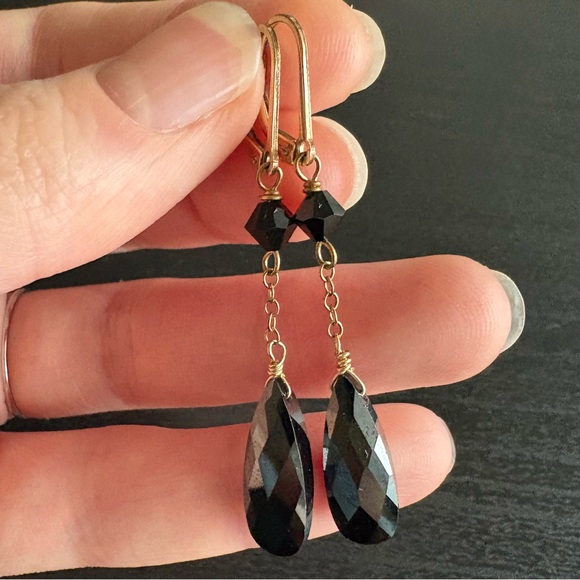 Black Crystal 14k Gold Filled Earrings - Picture 7 of 8